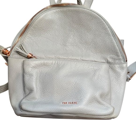 TED BAKER London Mini Backpack Bag Gray Pebble Leather Adjustable - Picture 2 of 11